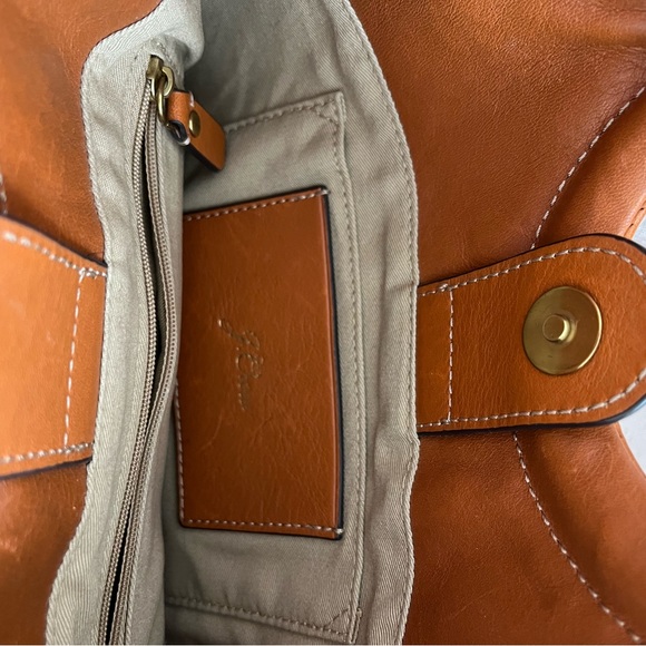 J. Crew Cognac Bucket Bag with Brass/Gold Handle and Crossbody Strap - Picture 4 of 4